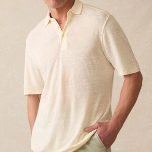 Faherty Mens ShortSleeve Linen Polo Whitecap Medium NWT